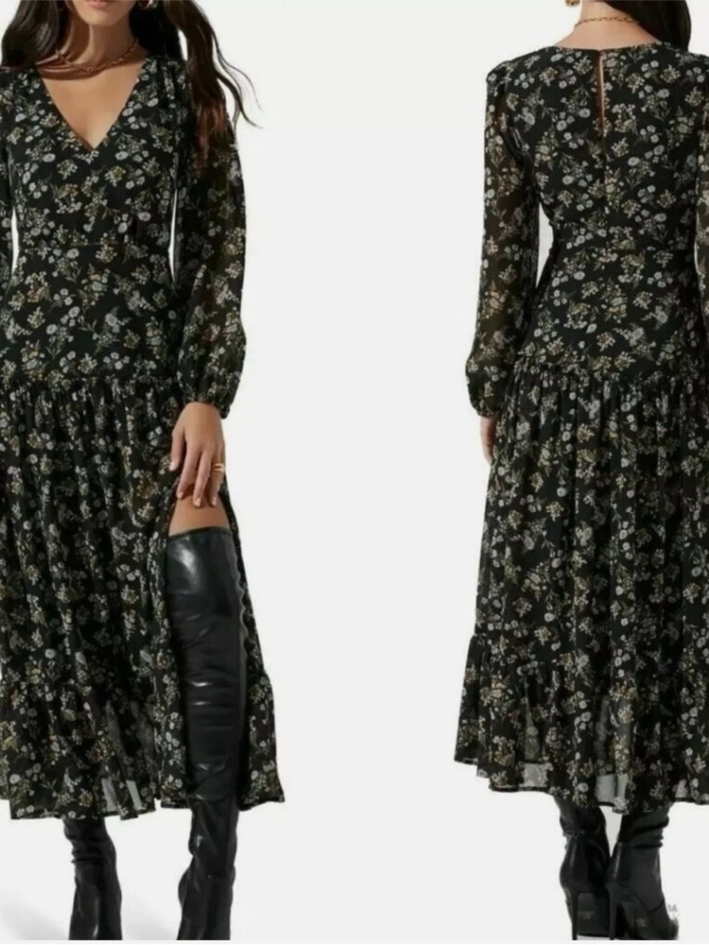 ASTR Black Floral Midi Dress